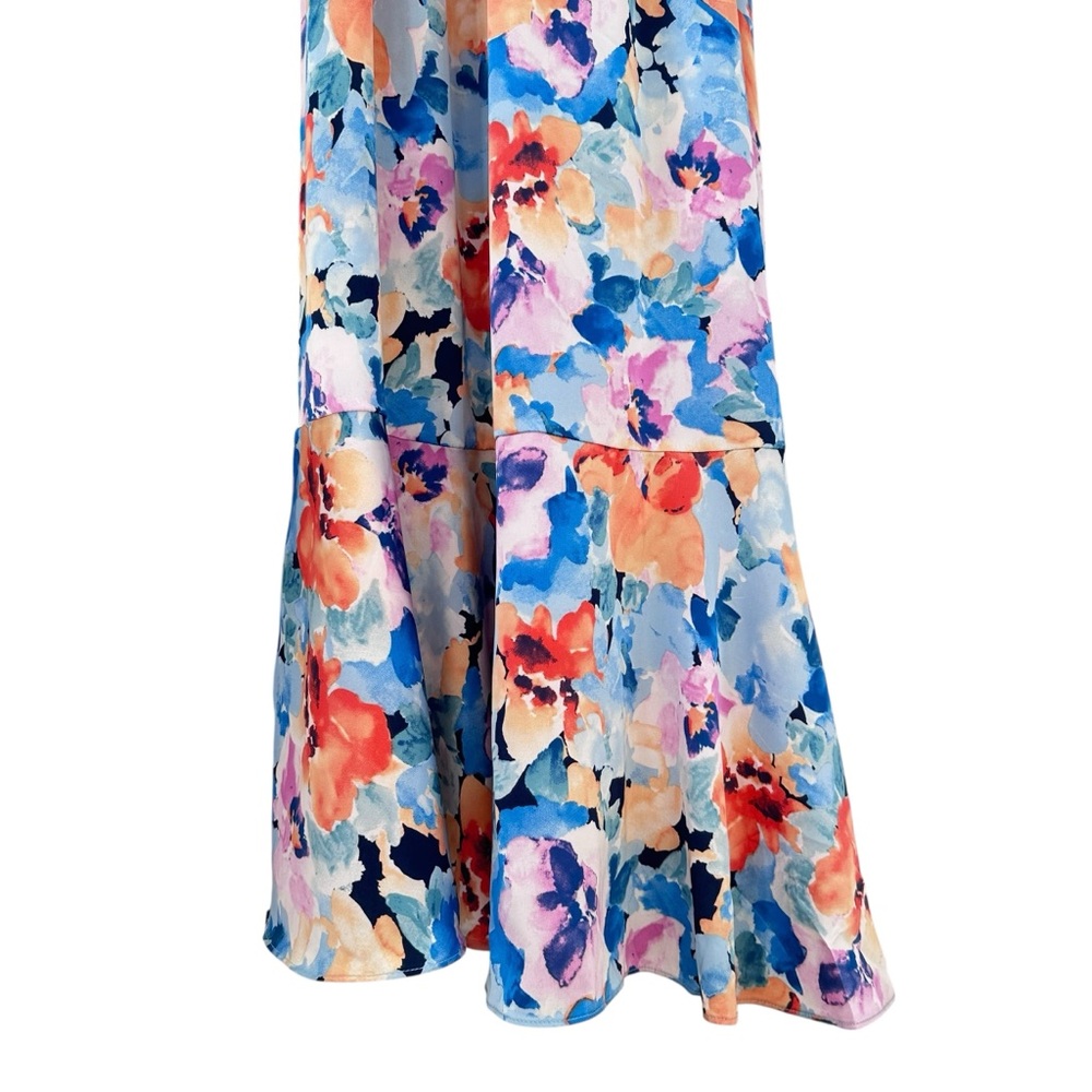 Nicole Miller Maxi Dress Large Faux Wrap Floral Flutter Sleeve V-Neck - Picture 11 of 15